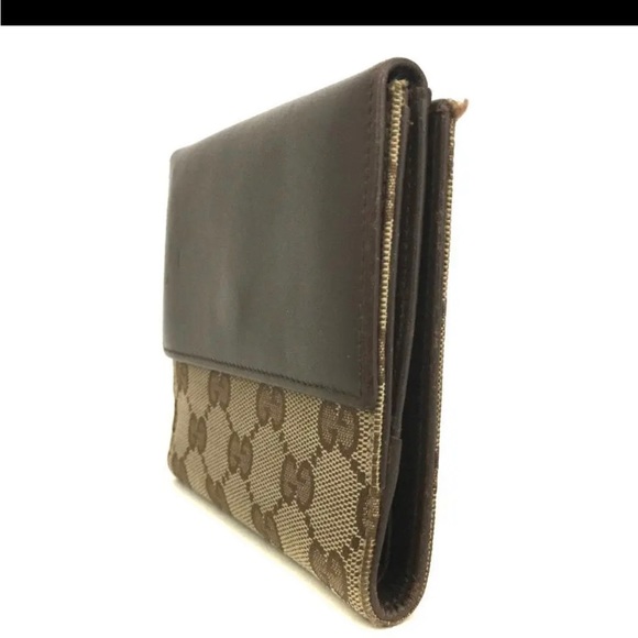 GUCCI Jackie GG Logo Canvas Leather Bifold Wallet short wallet with piston lock - Picture 5 of 15